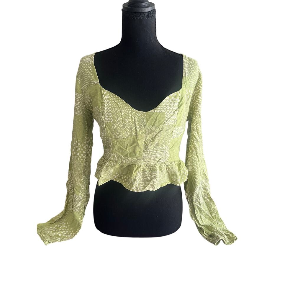 Fairycore Style Blouse in Green/White Pattern by L.A. Hearts